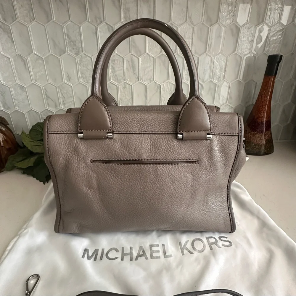 Michael Kors Bedford Pebbled Leather Satchel Bag With Tassels - Taupe - Picture 3 of 13